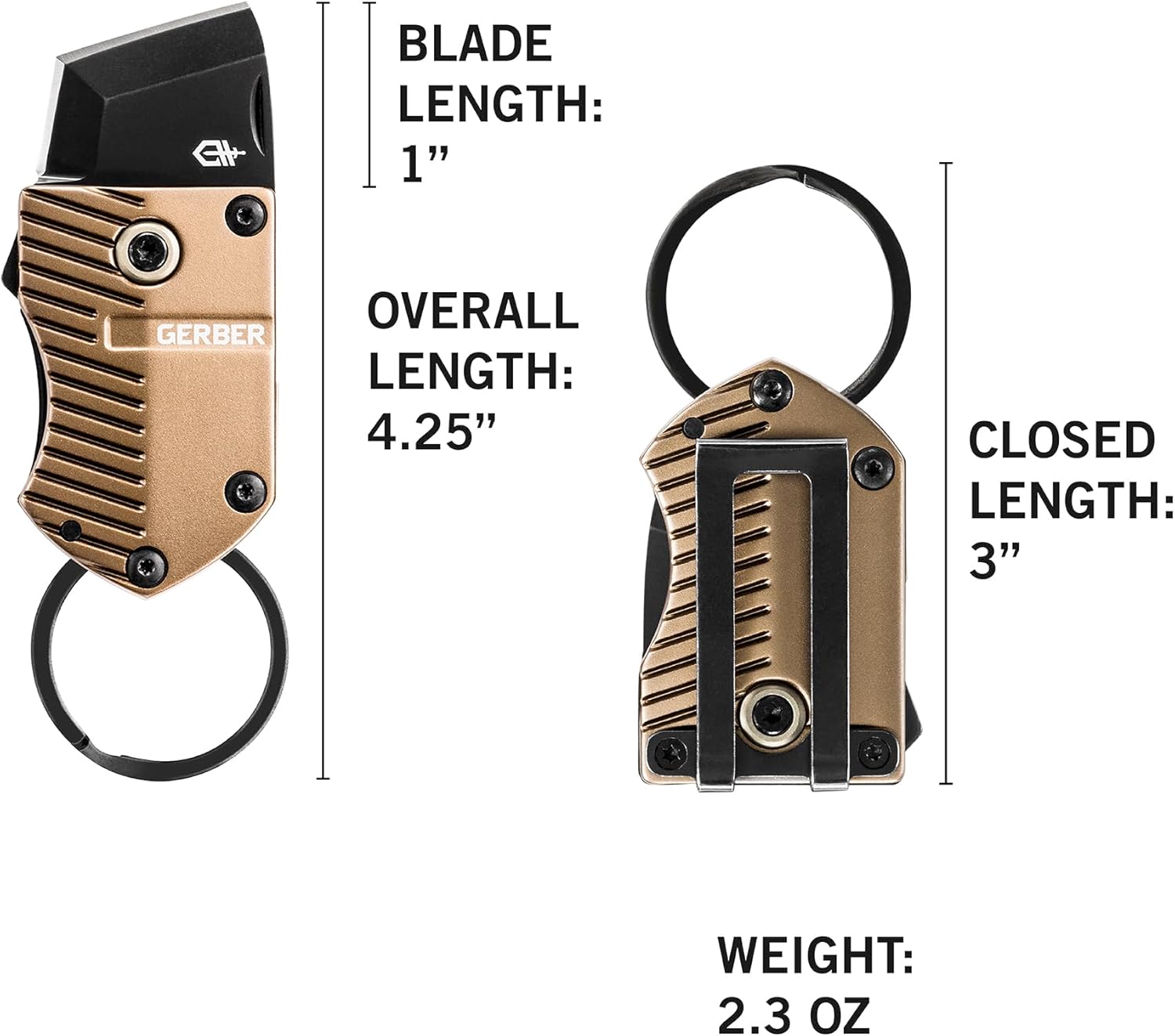 Gerber Gear Key Note EDC Pocket Knife Keychain, 1" Plain Edge Mini Pocket Knife - Coyote Brown