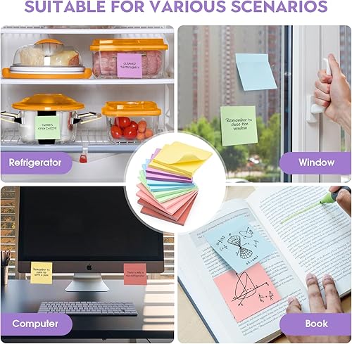 Miniatura 4 de YISAN Notas adhesivas de 3 x 3 pulgadas, colores pastel, 12 almohadillas autoadhesivas, 50 hojasbloc para oficina, hogar, 71167