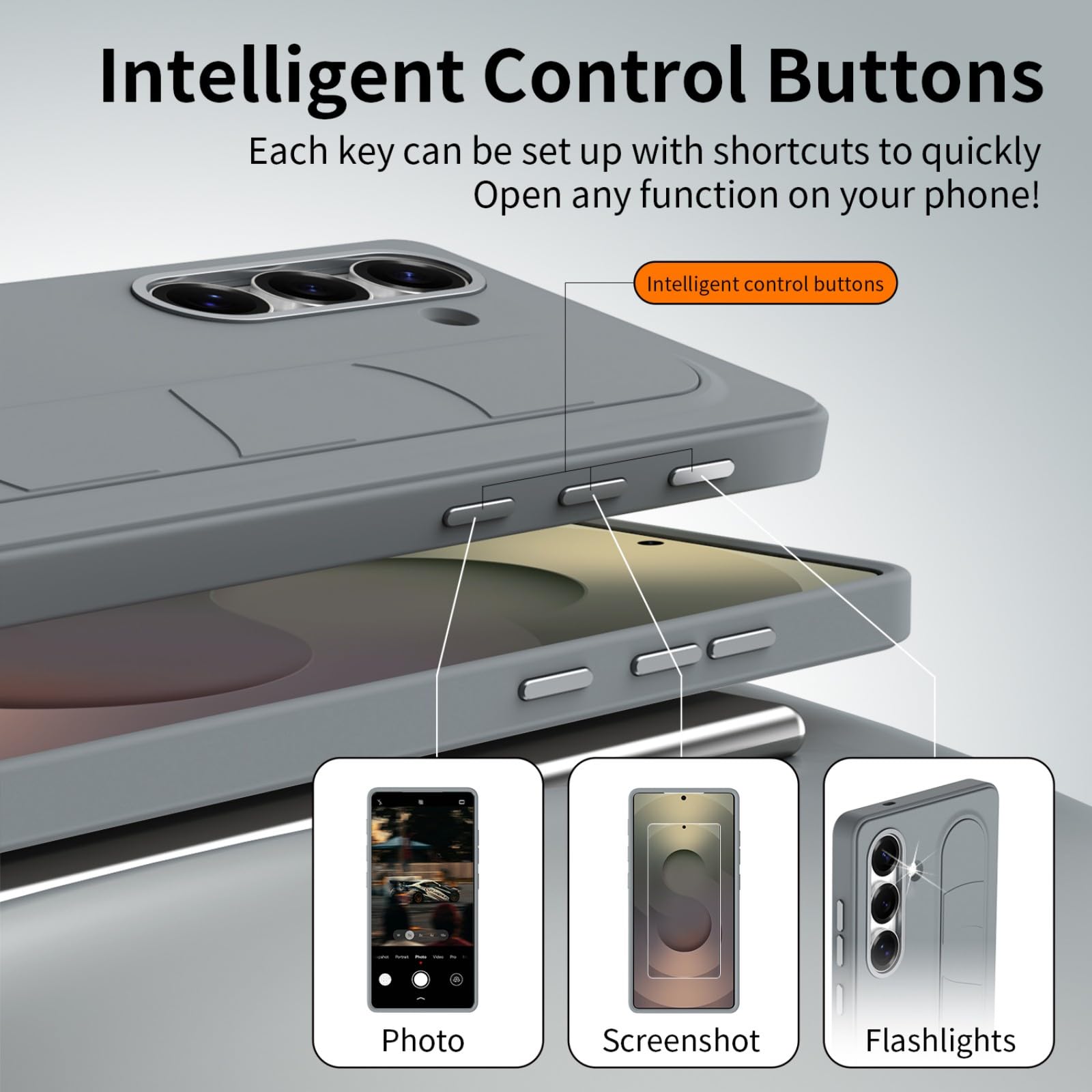Etui na S25 Plus Case + 3 inteligentne przyciski NFC + pasek na nadgarstek i uchwyt + pierścień ze stopu obiektywu, stojak na uchwyt do Samsung Galaxy S25 + (2)