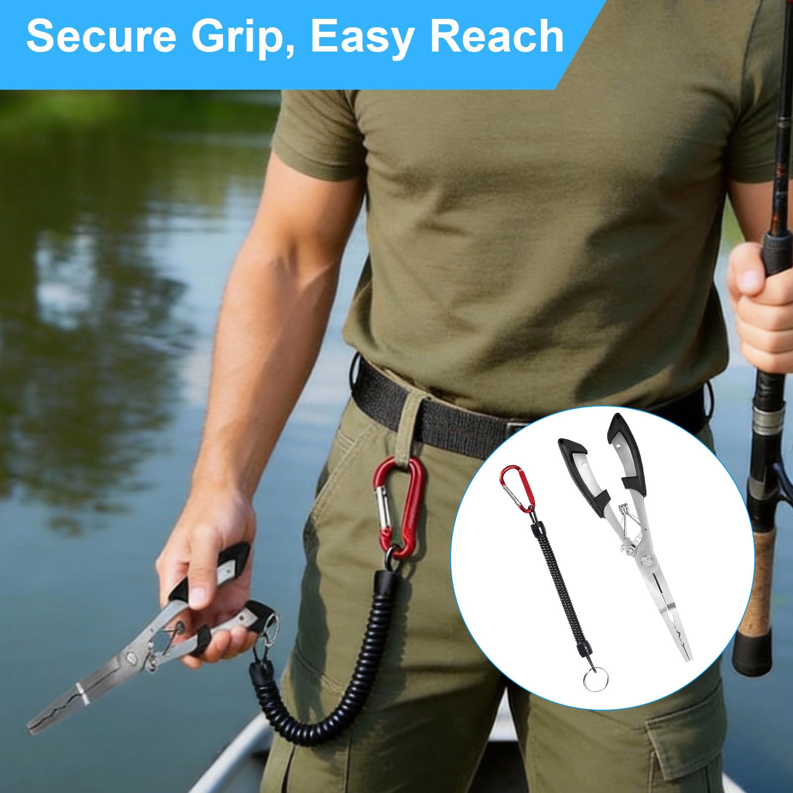 Foonary Set di accessori da pesca, pinza da pesca in acciaio inox 402, con allentatore magnetico profondo, corda per sospensione e borsa, multifunzione per pesca