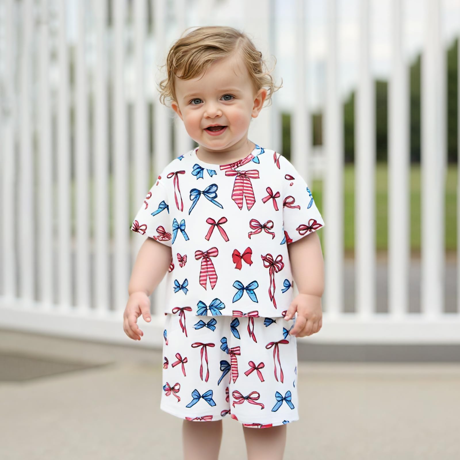 JLKGICF 4th Of July Baby Girl Outfit Star Print T-Shirts Tops Elastic Waist Shorts Toddler girls Fourth Of July Clothes (MULTI, 3-4T)