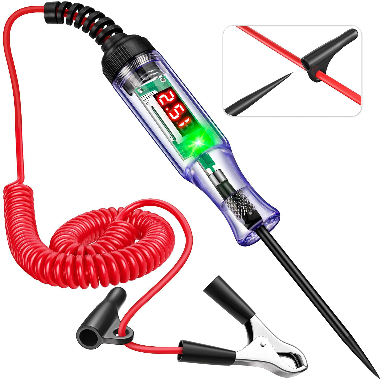 Test Light Automotive 5-90V Digital LED Circuit Tester with Voltage Display, Auto Bidirectional Voltage Tester, Electric Test Pen with Extended Spring