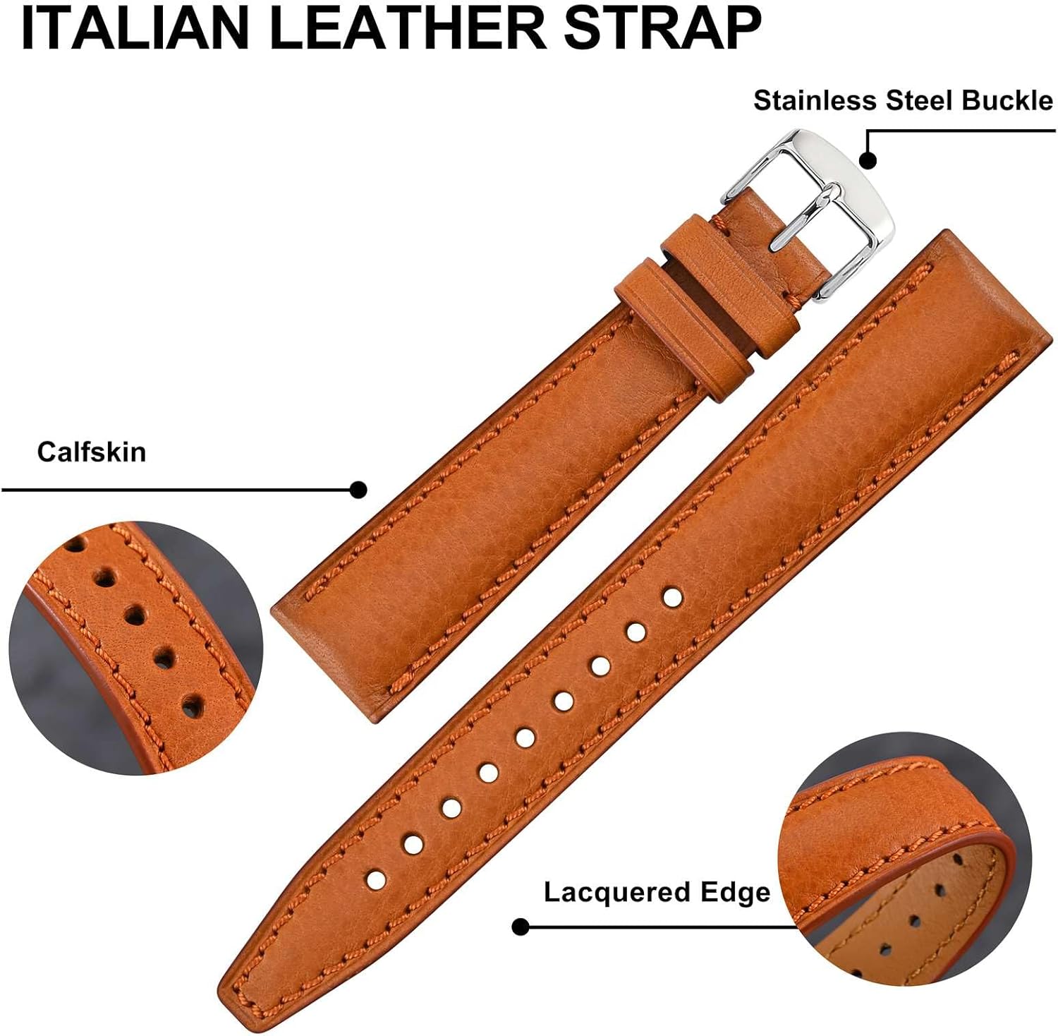 BISONSTRAP Italian Leather Watch Straps, Collector Series Watch Bands, Extra Long Length, 18mm 20mm 22mm