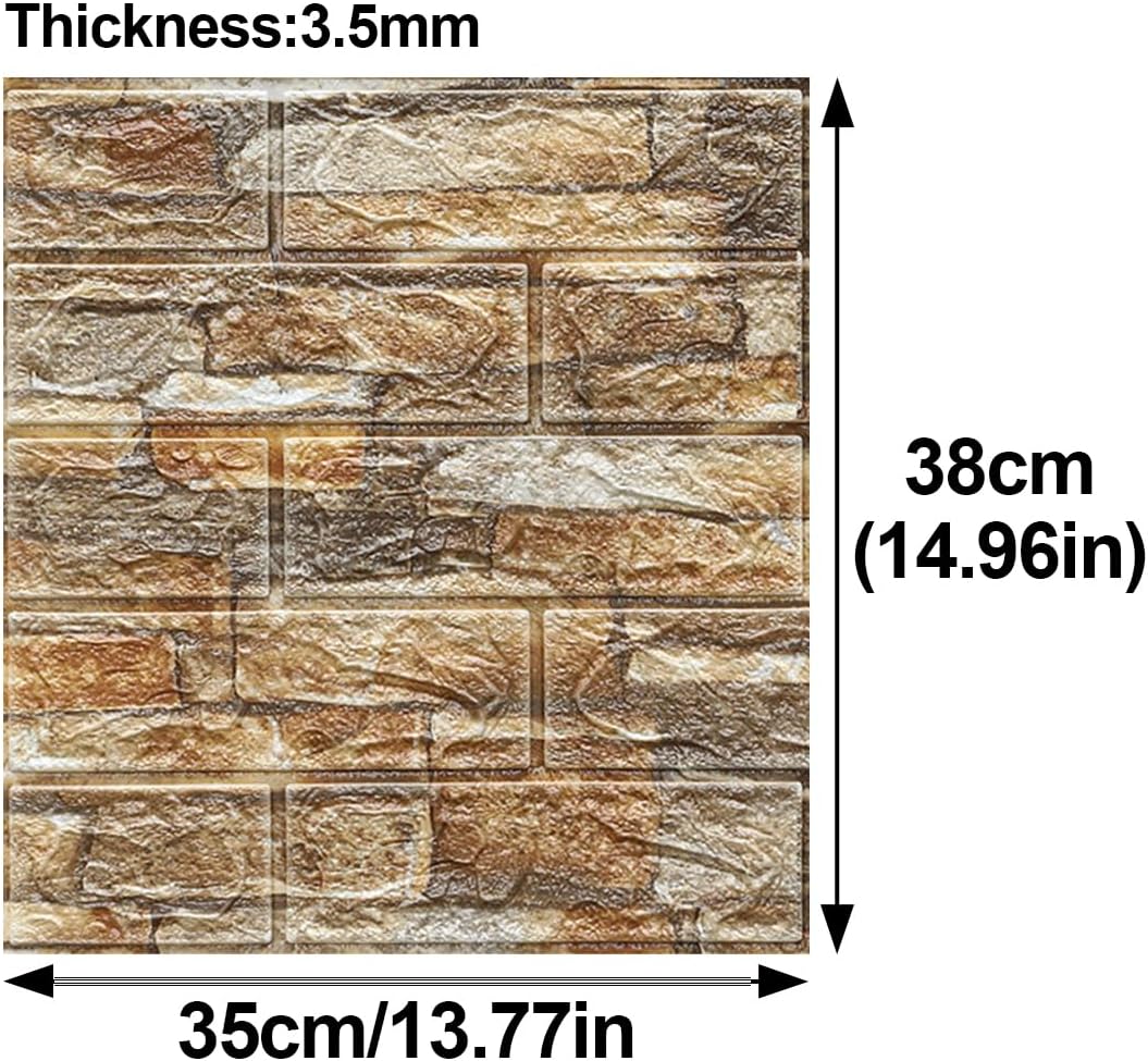 20PCS 3D Faux Brick Wall Panels, Peel and Stick Self-Adhesive Waterproof Decorative Wallpaper for Kitchen Living Room Bedroom Home Office, Yellow Old