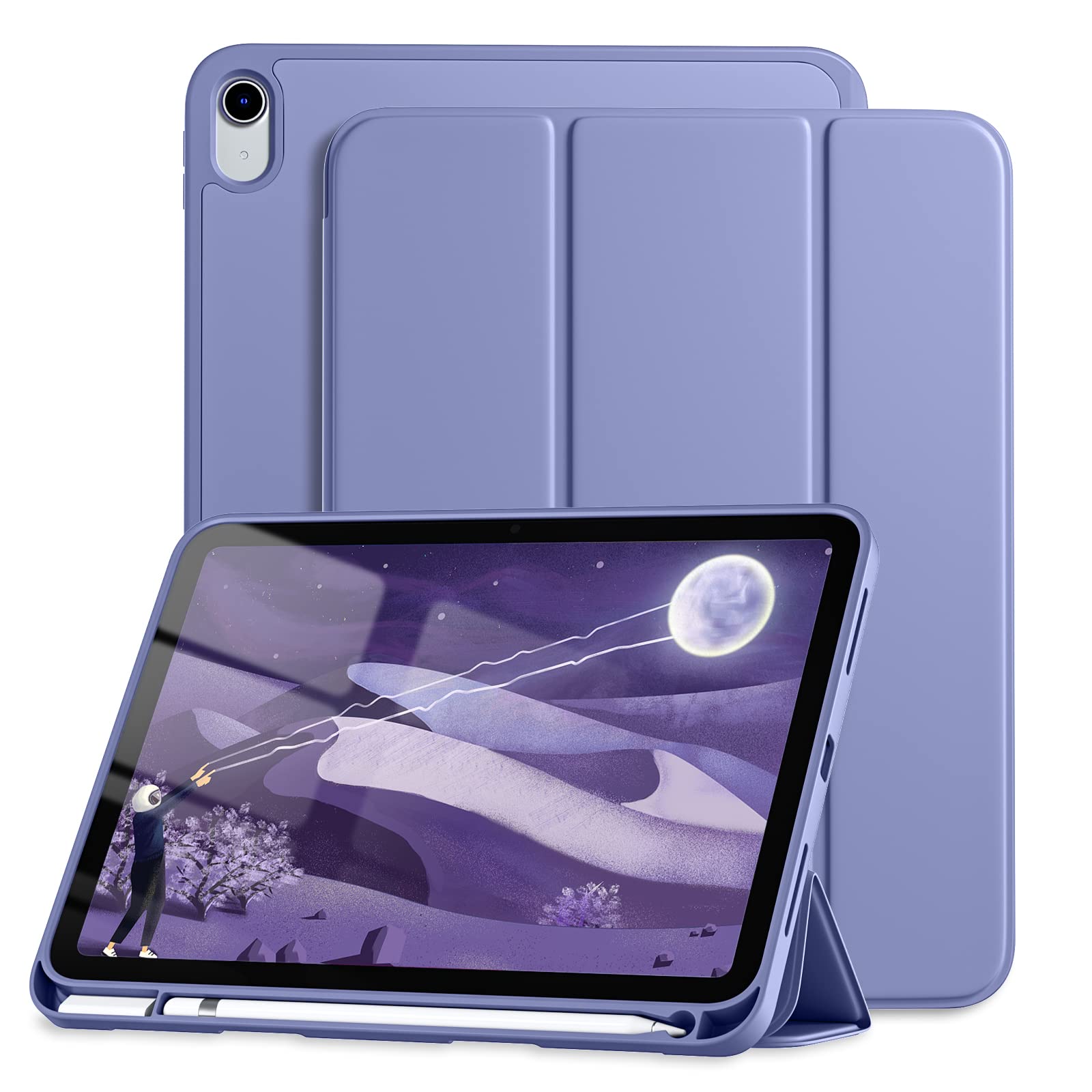 Dirrelo for iPad (A16) 11th Generation Case 11 Inch 2025 New, for iPad 10th Generation Case 10.9 Inch 2022 with Pencil Holder, Soft TPU Protective Trifold Stand Cover, Auto Sleep/Wake, Blue Purple
