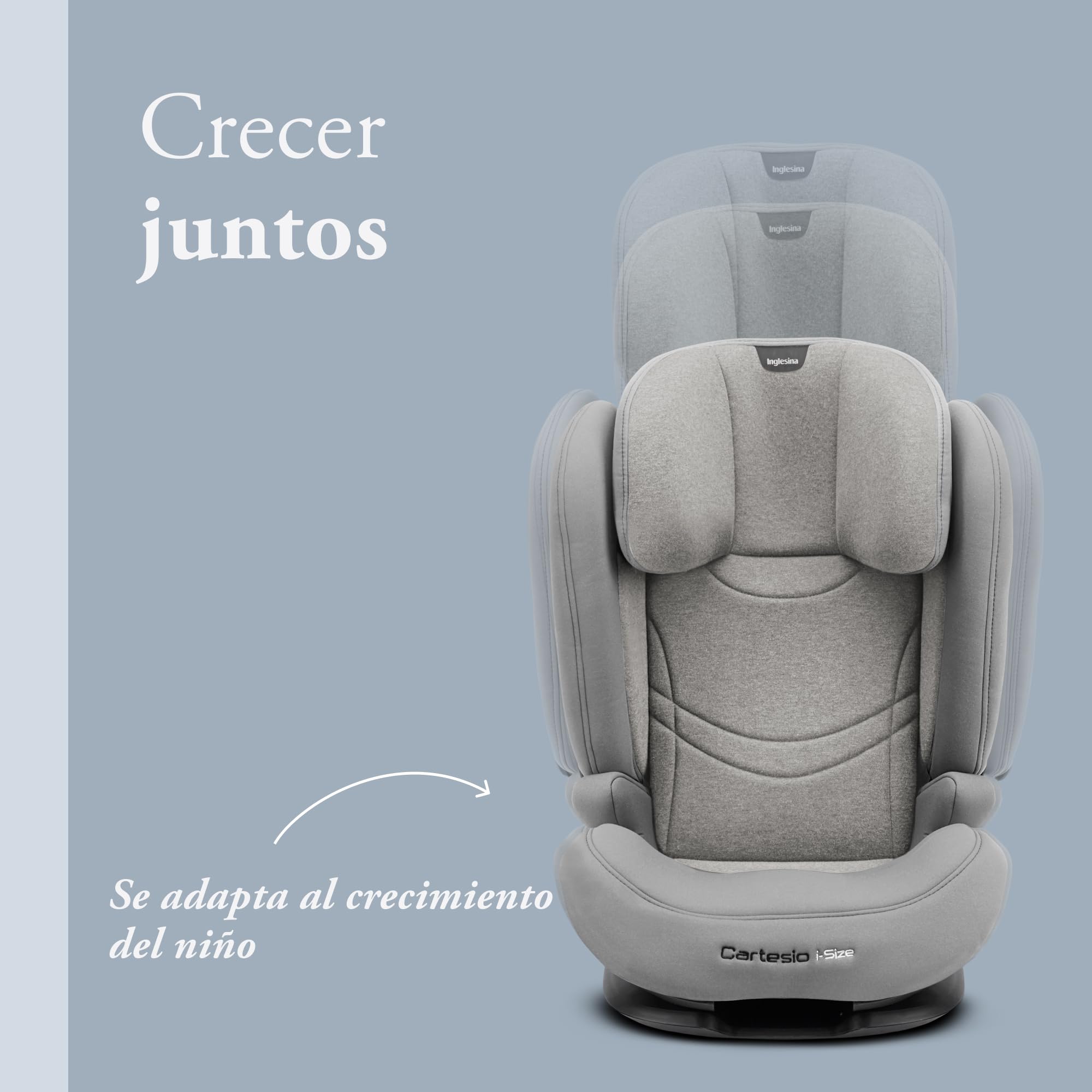 Inglesina Cartesio i-Size, Silla de coche Isofix, para Niños de 3 a 12 años aproximadamente, de 100 a 150 cm, color Moon Grey