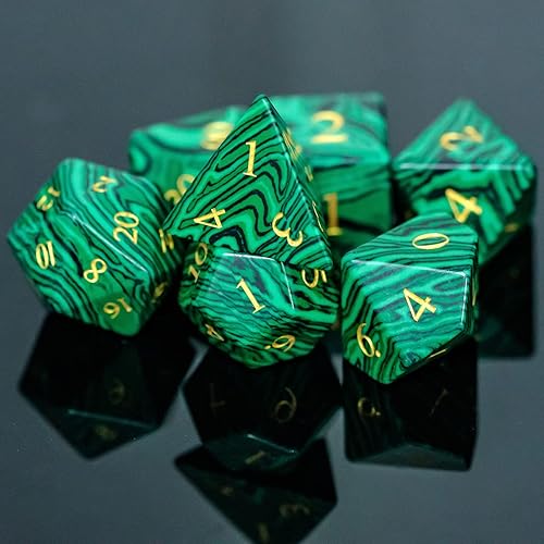 Miniatura 6 de UDIXI Juego de dados DND de piedra 7 dados de piedras preciosas naturales para mazmorras y dragones dados DD hechos a mano para juegos de mesa MTG