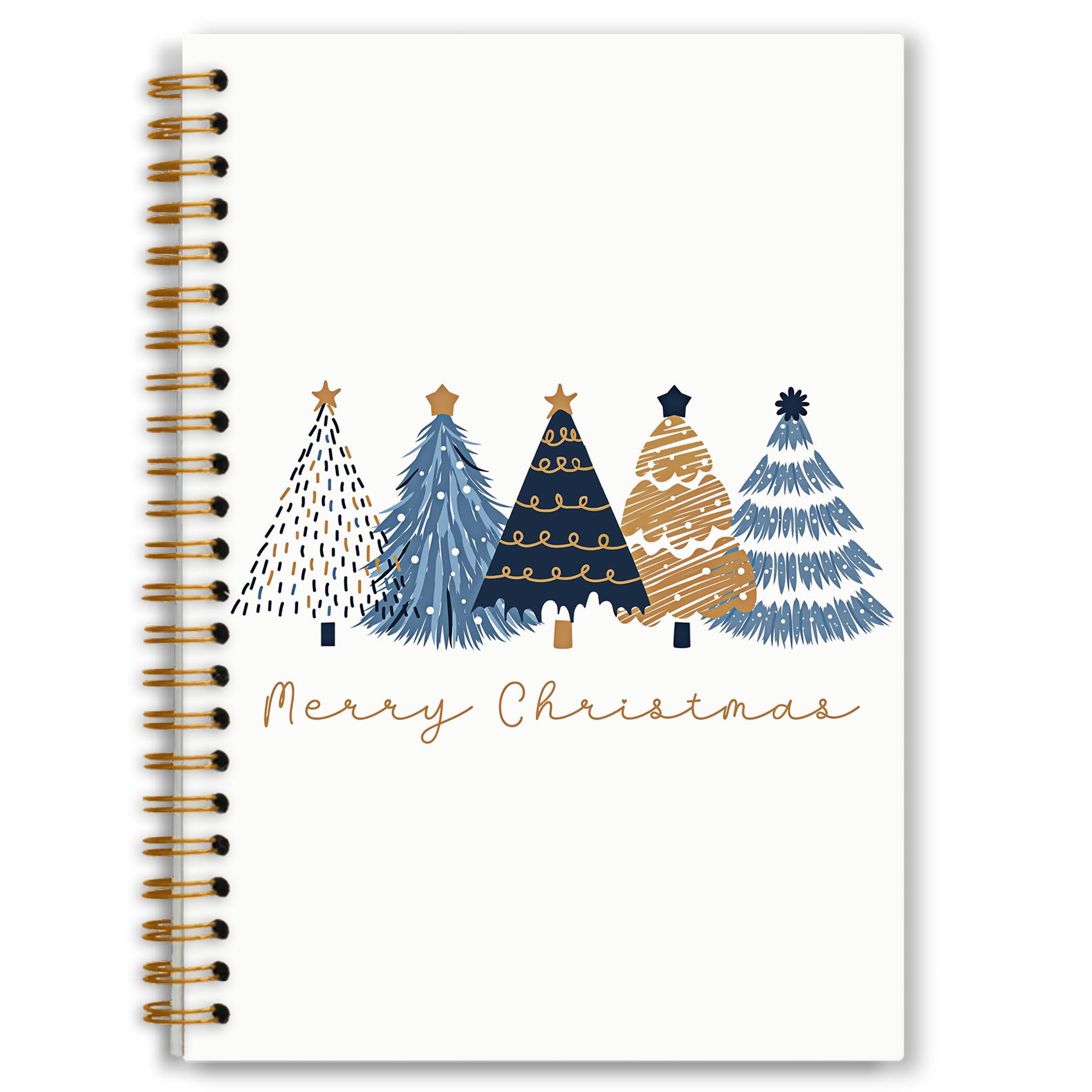 Quaderno con albero di Natale blu e oro, diario minimalista con albero di Natale per donna, quaderno a spirale per vacanze invernali, 14 x 21 cm