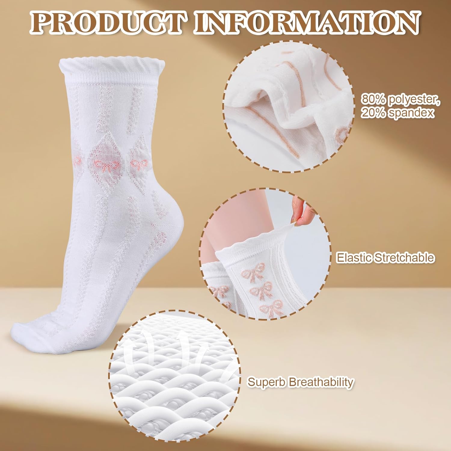 6 Pairs Cute Coquette Bow Ankle Crew Socks for Valentine Women Lace Ruffles Ankle Casual Sock Edge Spring Daily Wear Gift - Image 4