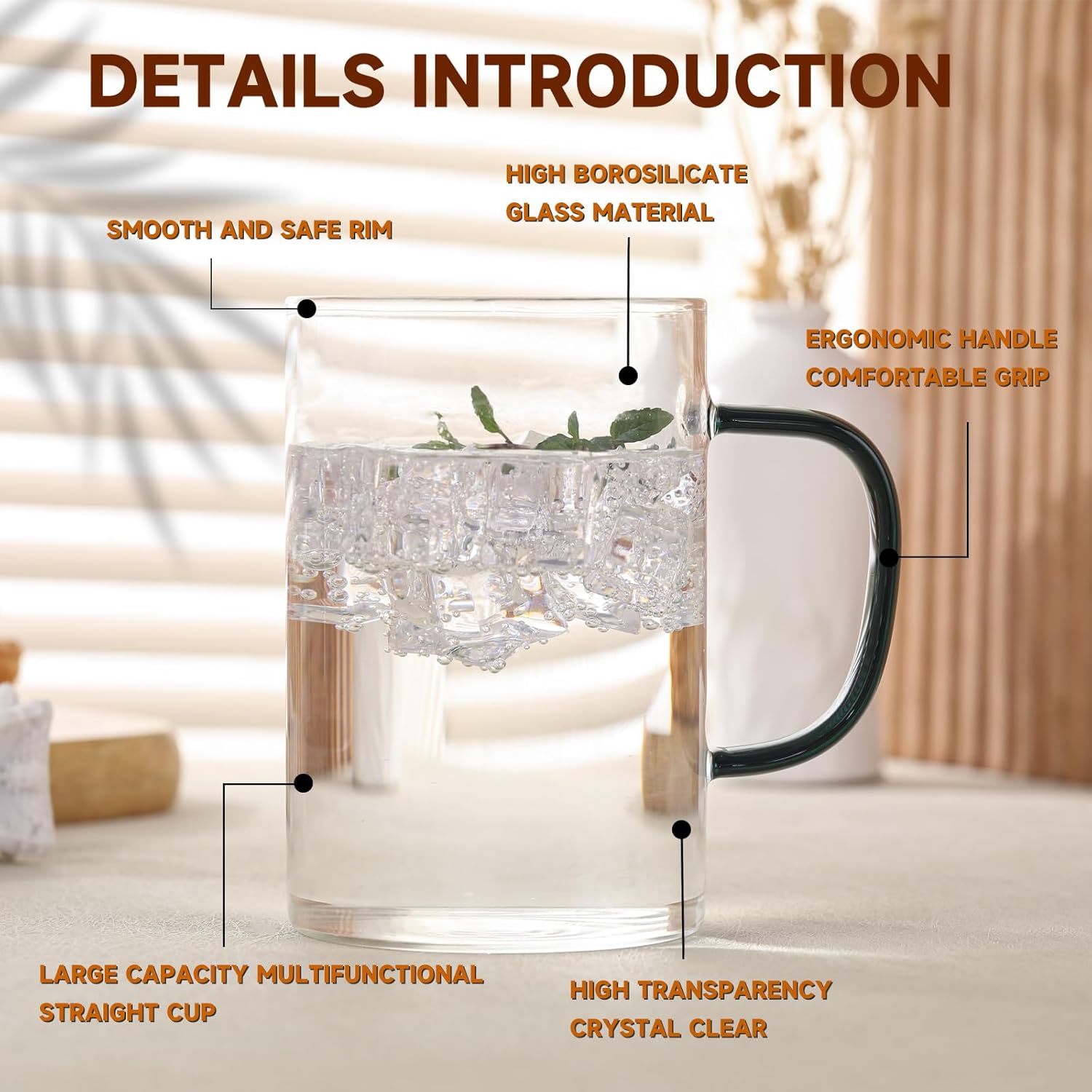 Glass Tea Cups Set of 4, Clear Borosilicate Glass Teacups with Handle for Tealover, Dishwasher & Microwave Safe Large Coffee Mugs for Espresso Cappuccino Latte Juice, 17OZ/500ML - Image 9