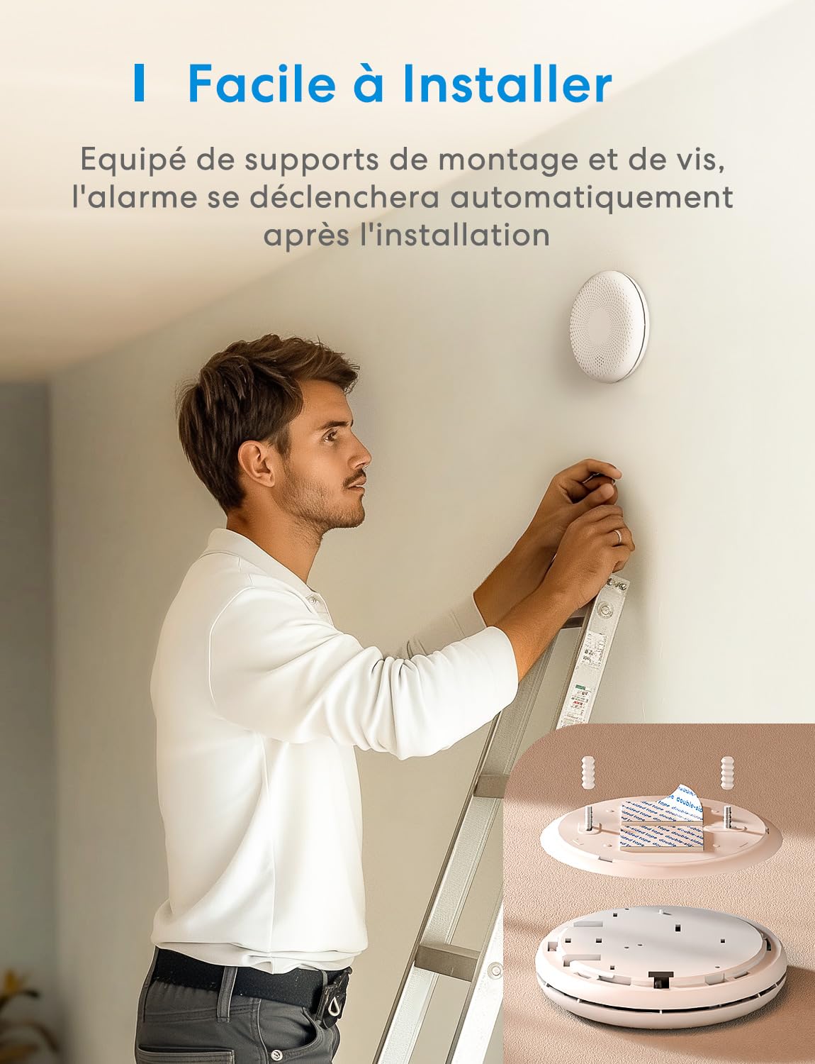 Meross Détecteur de Fumée et de Monoxyde de Carbone, Détecteur Combiné avec Pile de 10 Ans, Sirène Puissante, Auto-Vérification et Bouton de Test, Alarme de Fumée et de CO Certifié EN14604 et EN50291