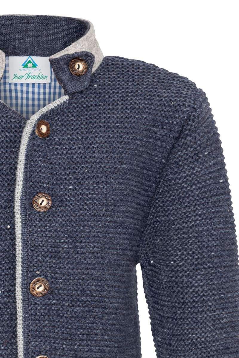 Isar-Trachten Jungen Kinder Strick-Jacke Jeansblau grau, Jeans, 92
