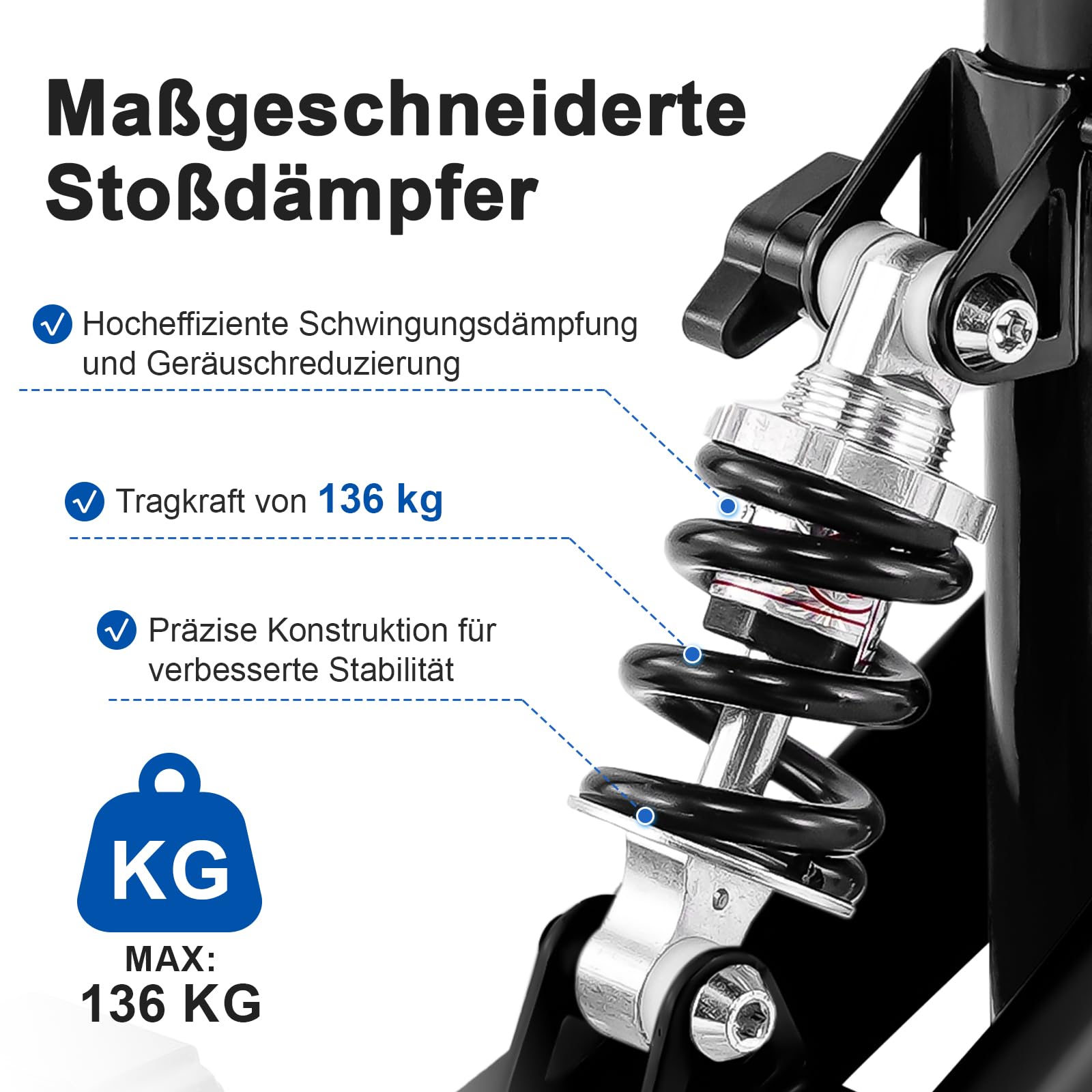 Patinete de rodilla con absorción de impactos, estable hasta 136 kg, altura ajustable para adultos después de la cirugía de pie, incluye bolsa extraíble y rueda delantera de 20 cm, color negro