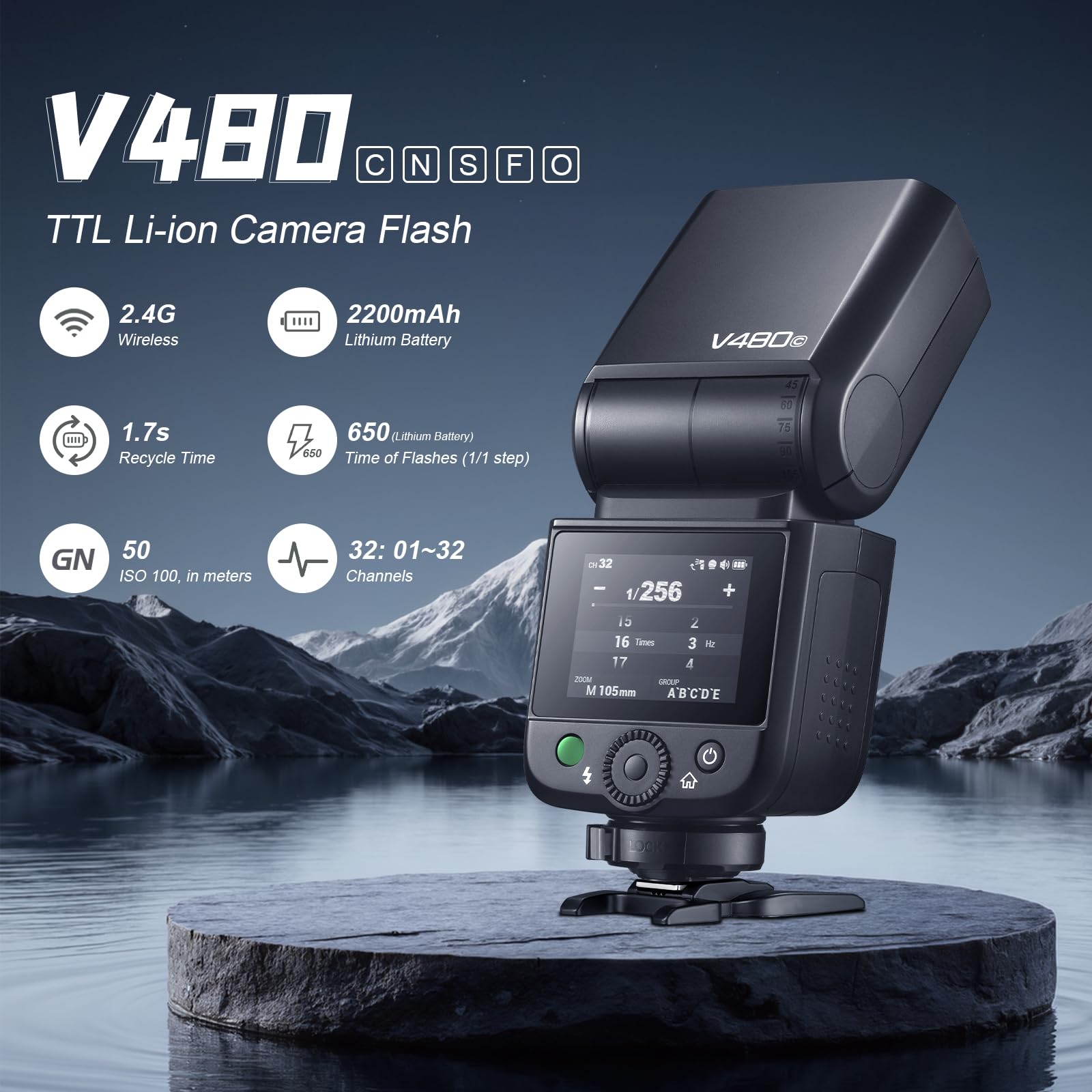 Godox V480C V480-C Flash Speedlite 7.2V/2200mAh TTL GN50 650 Full Power Flash do Canon R6 Mark II R10 R7 R100 EOS-R R5 Mark II R6 RP R8 M50 600D 90D 70D 0D 7500D 75000D D