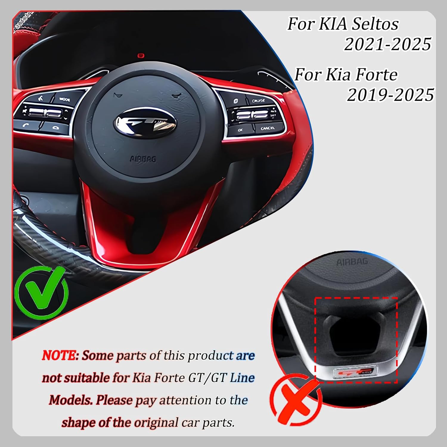 Steering Wheel Button Cover Sticker Interior, for Kia Seltos 2021-2025/Kia Forte 2019-2024,Steering Wheel Button Panel Protection Frame Molding Trim - Wine Red