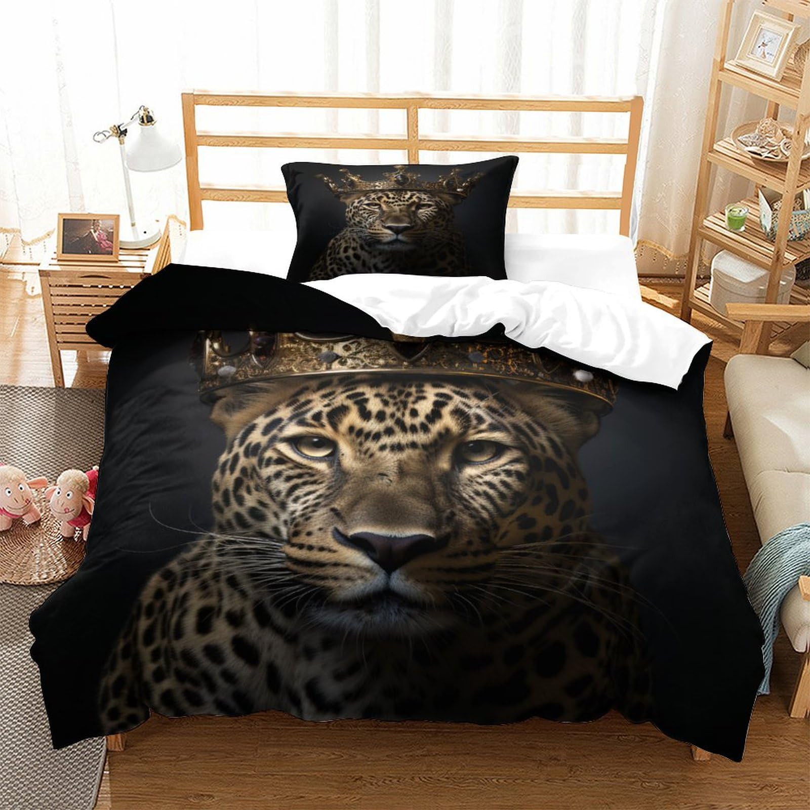 P1S9U7W5Y Vivid Leopard 3D Printed Duvet Cover Set 3pcs Microfiber Leopard Bedding Set Single