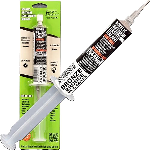 Sellador elastomérico de uretano acrílico, pistola de calafateo de precisión prellenada, tubo de una onza (marrón oscurobronce, FLCTHREE, 3,