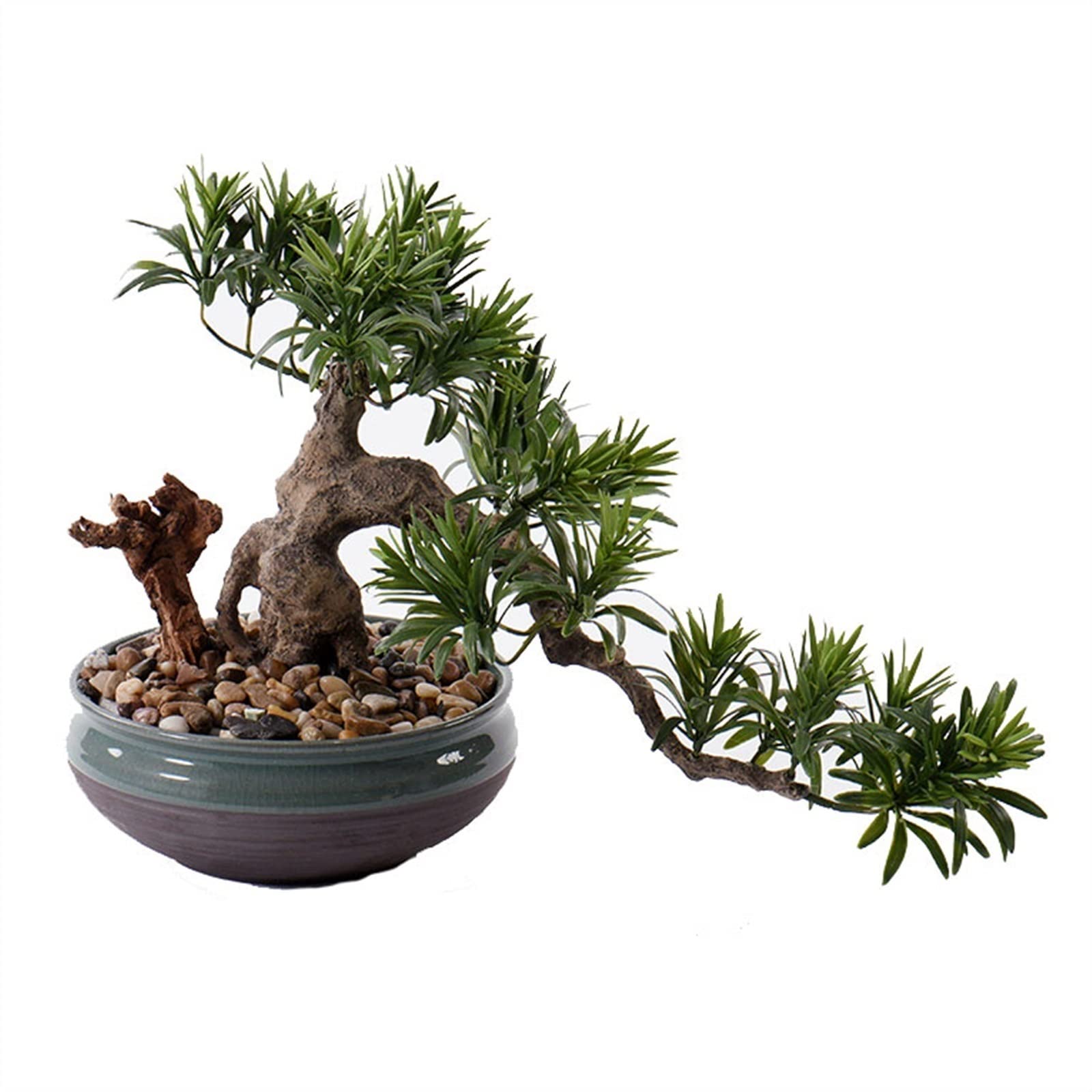 AYCDL Artificial Plants Indoor Chinese Artificial Bonsai Welcome Pine Bonsai Office Wood Greenery Ornament Fake Plant with Round Desktop Ceramic Flower Pot Fake Plant,