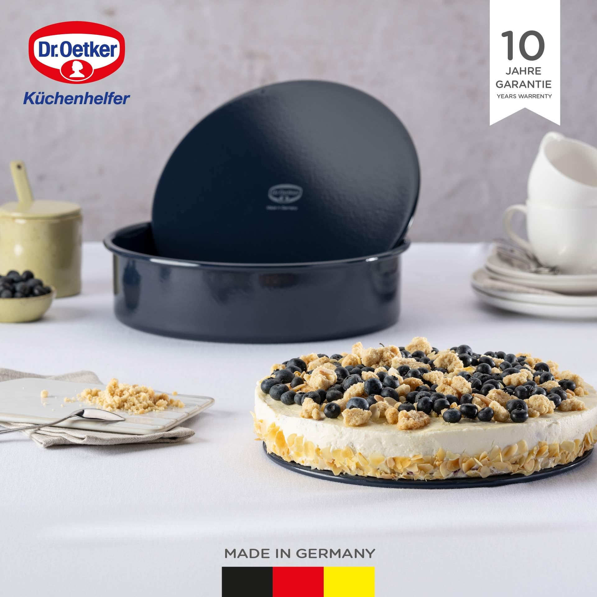 Dr. Oetker Backform Ø 28 cm Back-Liebe Emaille mit Hebeboden – Runde Kuchenform mit schnitt- & kratzfestem Emaille-Boden – 28er Kuchenbackform mit hohem Rand für Kuchen und Torten