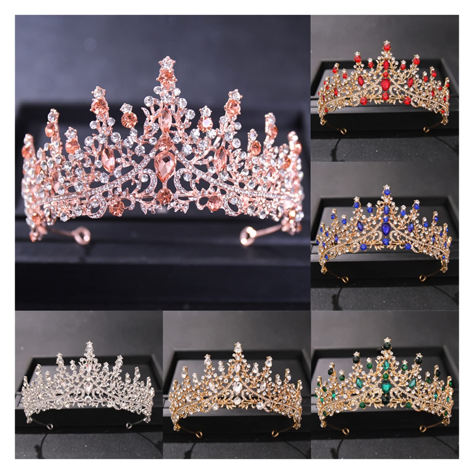 LNNSHX Barock Vintage Rose Gold Kronen und Tiaras Pfirsich Kristall Braut Frauen Tiara Krone Festzug Abschlussball Diadem Hochzeit Haarschmuck Tiara (Metallfarbe: Gold)