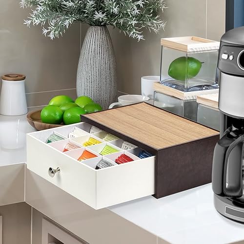 Miniatura 2 de JackCubeDesign MK353A - Organizador de bolsitas de té para encimera con cajón, organizador de almacenamiento de té con 12 compartimentos