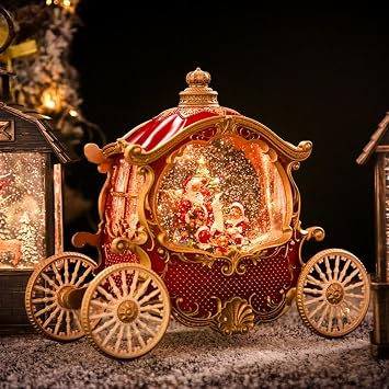 Christmas Snow Globe Christmas Ball Snow Globe Music Box Figurine Christmas Gift 8 Songs Automatic Loop Carriage Birthday Present Crystal Ball Christmas LED Light USB Powered Atmosphere