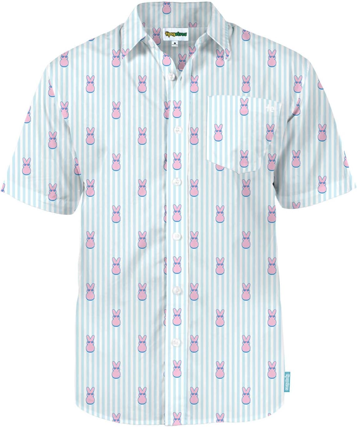 Tipsy Elves Easter Shirts for Men Peeps® Officially Licensed Men’s Short Sleeve Button Down Pastel Vacation Hawaiian Shirt