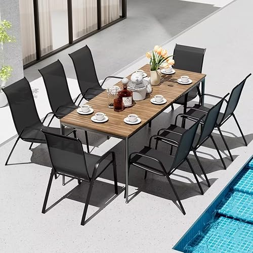 Miniatura 2 de TLSUNNY Sillas de patio, muebles de comedor apilables de textileno para todo tipo de clima, con asiento de 17.7 pulgadas de ancho y marco de metal,
