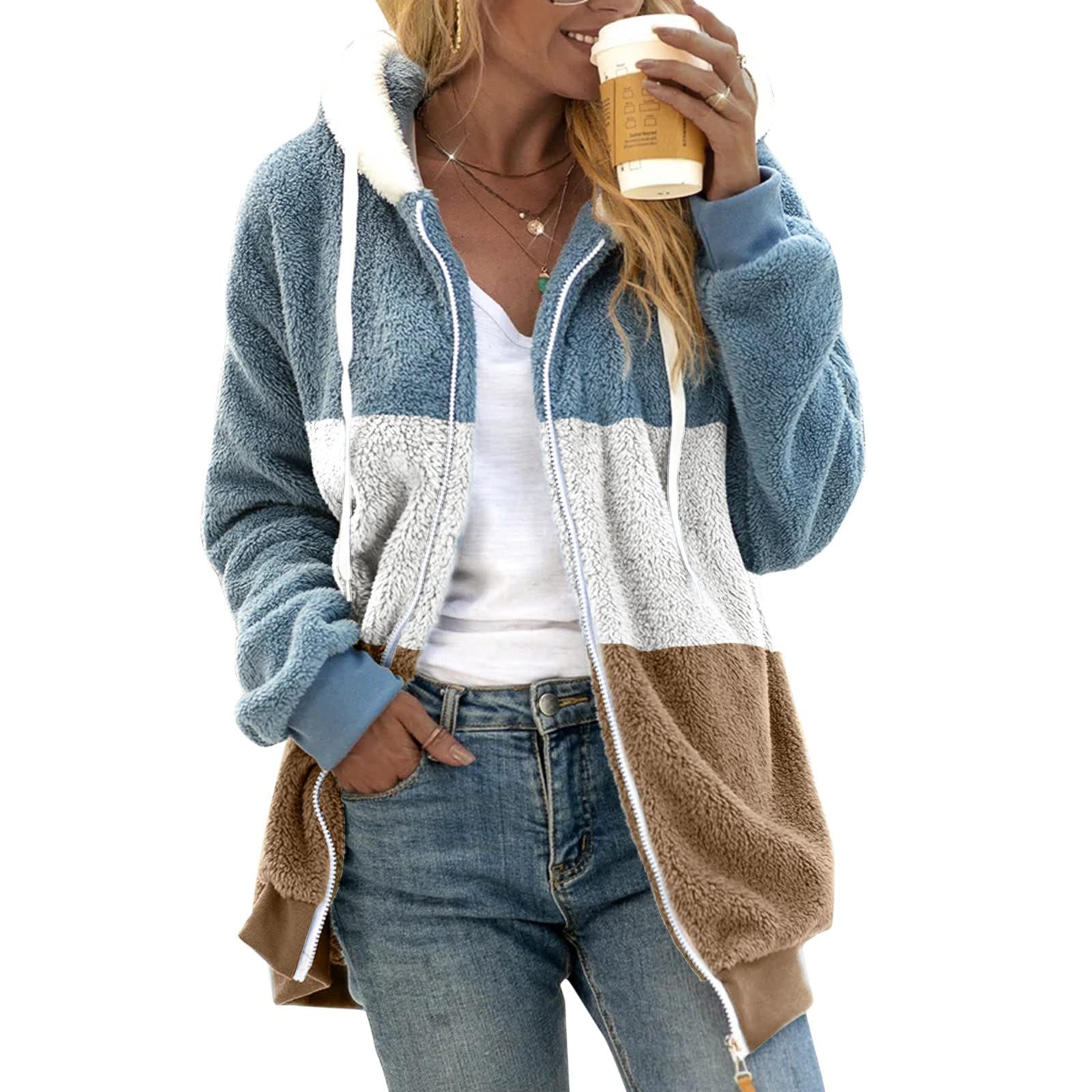 Sherpa Jacket Womens Warm Soft Winter Thicken Jackets Loose Fit