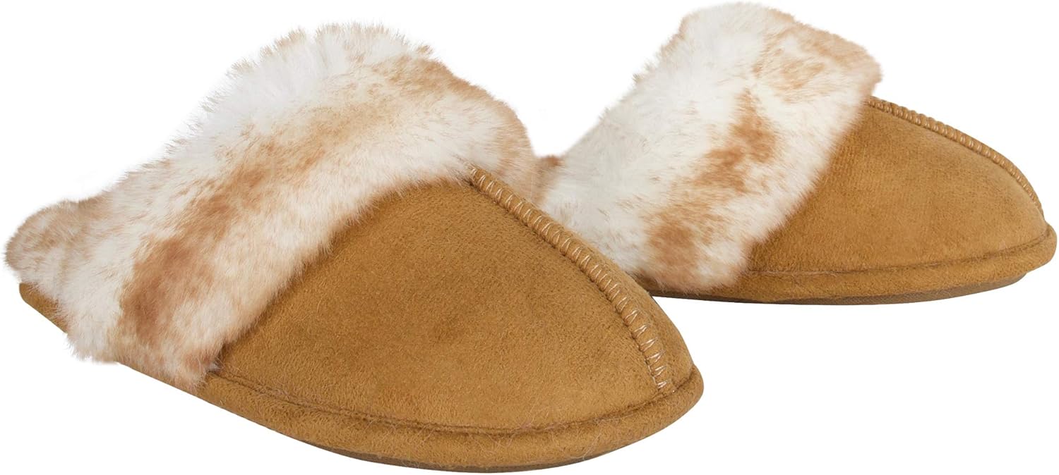 Jessica Simpson womens Comfy Faux Fur House Slipper Scuff Memory Foam Slip on Anti-skid SoleSlipper - Image 5