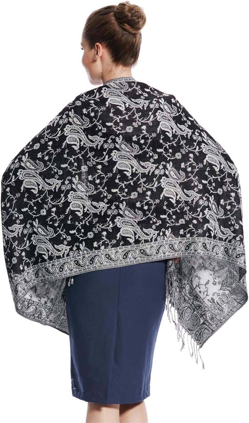 SILVERFEVER Pashmina Shawl Wrap for Women – Paisley Double Sided Wedding Evening Scarf