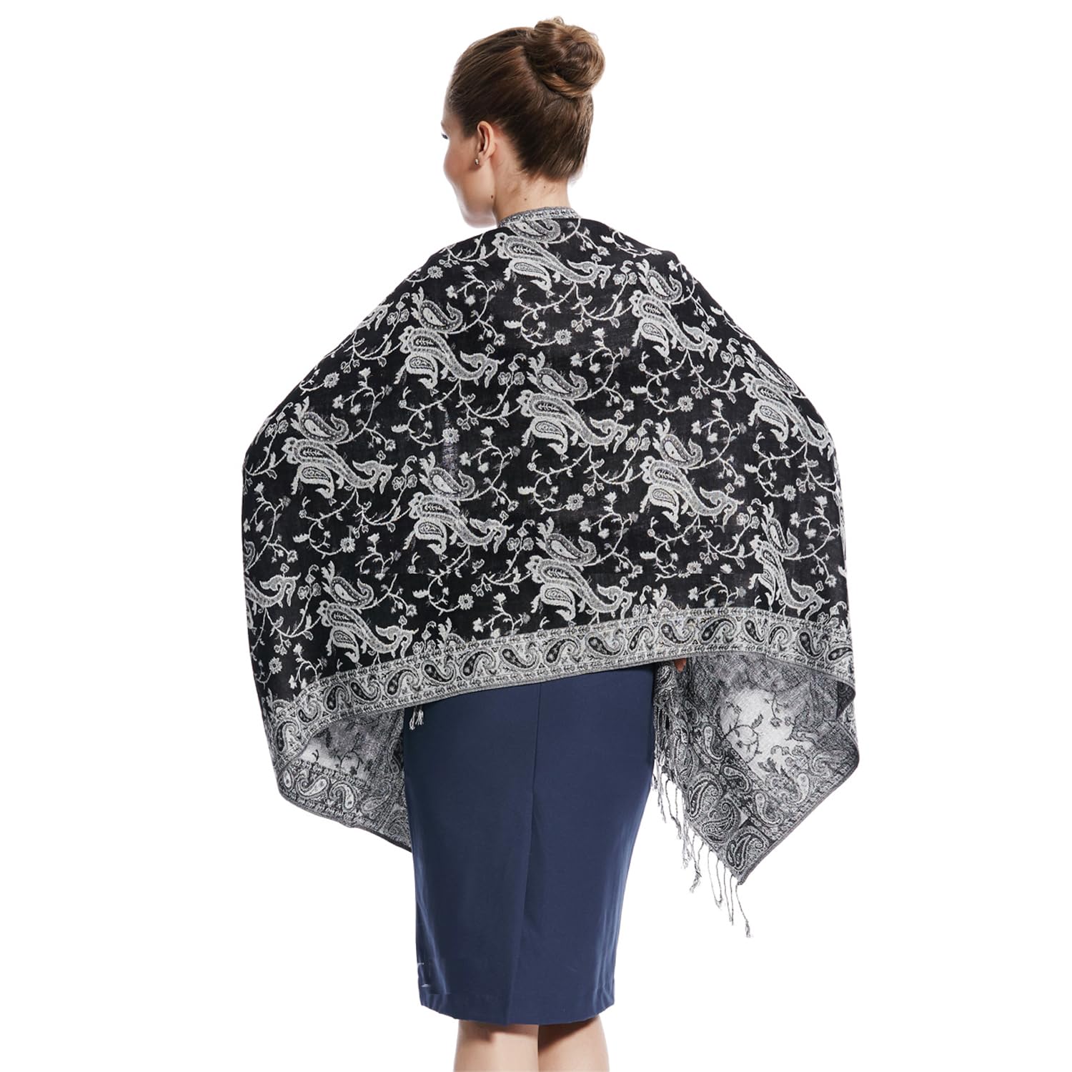 SILVERFEVER Silver Fever Pashmina - Jacquard Paisley Shawl - Stylish Scarf - Double Sided Wrap