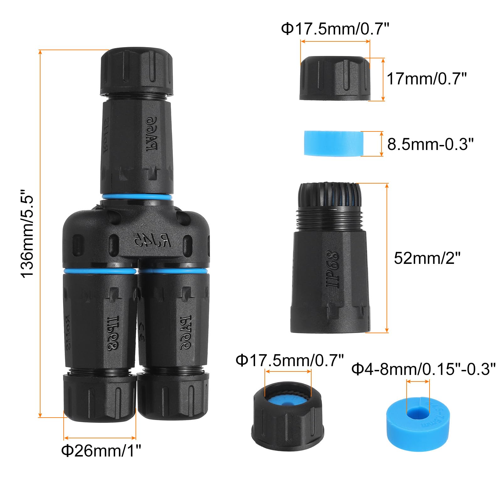 Sourcing Map Coupleur RJ45 étanche femelle femelle IP68 1 entrée 2 sorties Ethernet LAN extérieur Cat5 Cat6 Cat7 Cat8