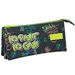 OFITURIA School Pencil Case with 3 Pockets for Organising and Classifying All School Supplies, School Pencil Case with Main and Inner Zip, Paint., Luggage strap