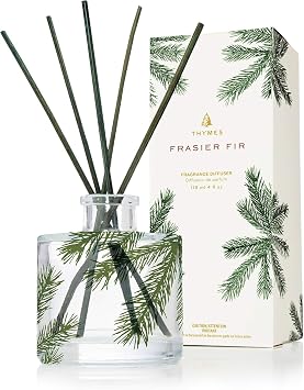 Thymes Frasier Fir Reed Diffuser Set Includes Reeds, Fragrance Oil, and Frosted Glass Bottle Fragrance Oil Diffuser Room Fresheners Luxury Home Decor Green & Clear Pine Needle, 4 fl oz