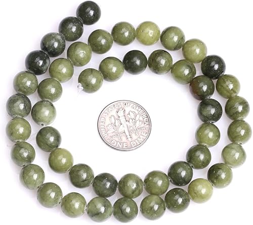 Miniatura 4 de JOE FOREMAN Cuentas de jade verde canadiense para hacer joyas, piedras preciosas naturales semipreciosas de 0.315 in, redondas, color verde de 15