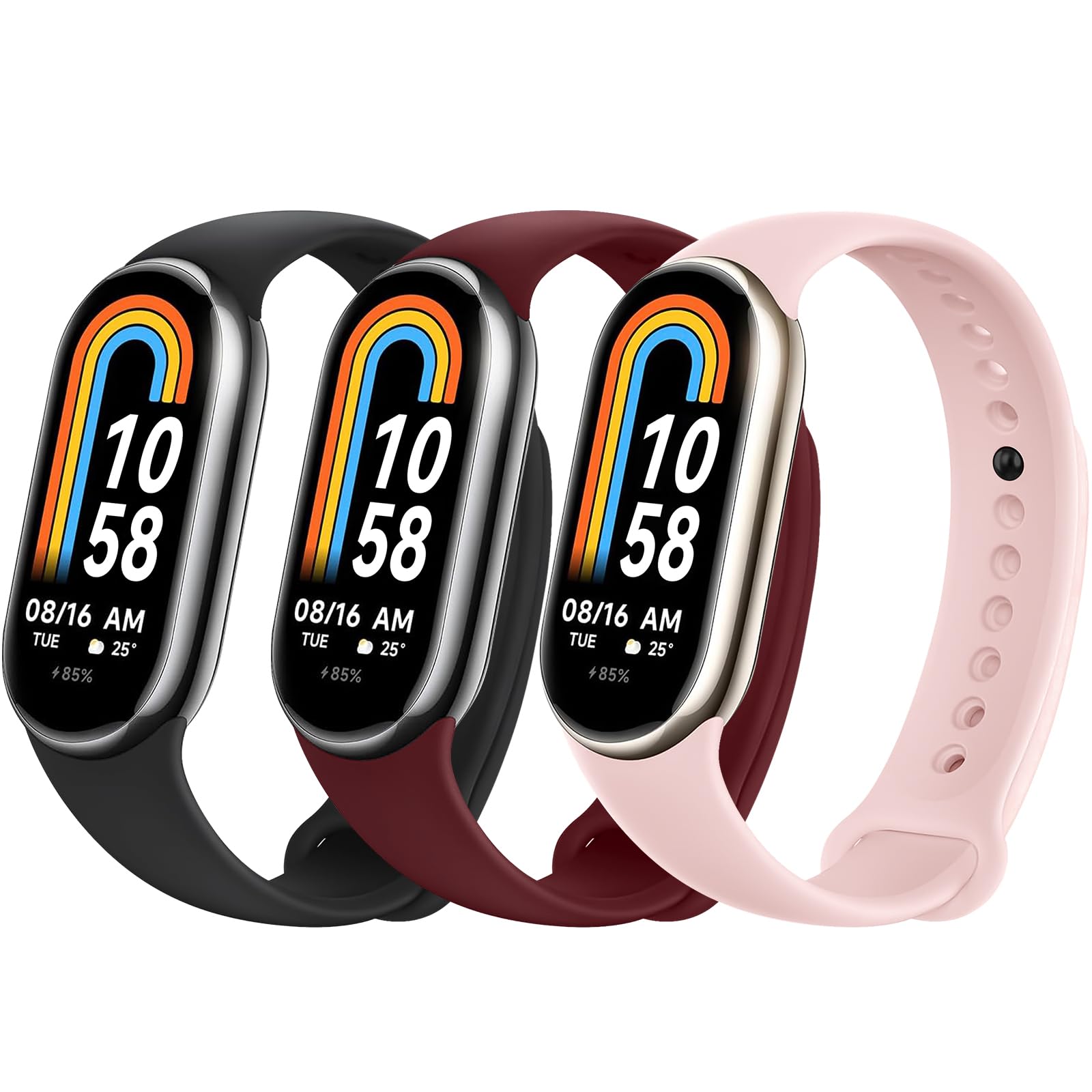 Higgs 3 Pezzi Cinturini Compatibile con Cinturino Xiaomi Mi Band 8/Mi Band 8/Xiaomi Mi Band 9/Mi Band 9 per Donna e Uomo, Cinturino Remplacement Sportivo Silicone Morbido Traspirante