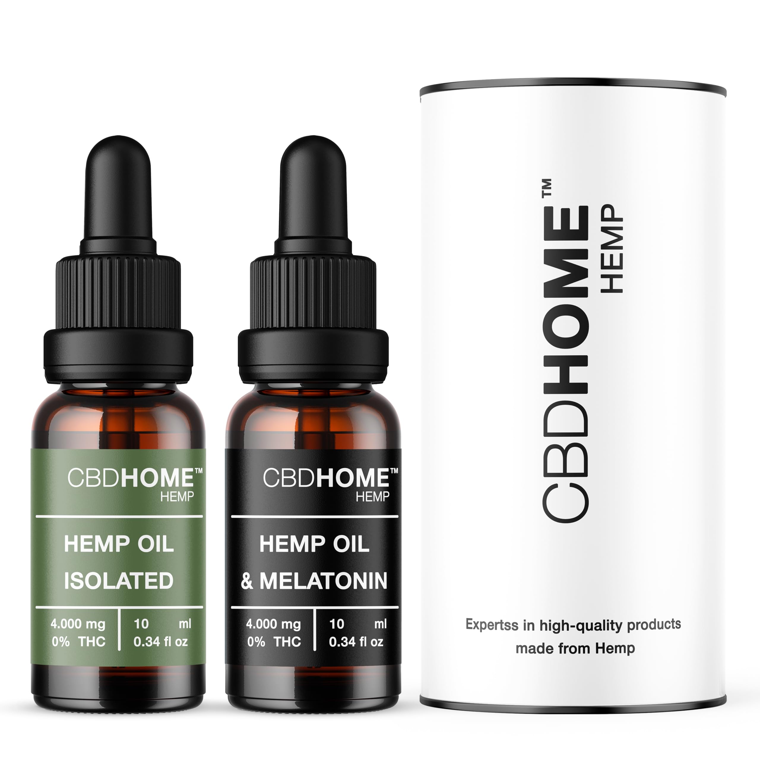 Pack: Aceite de Semilla de Cáñamo Isolated 40% + Aceite de Semilla de Cáñamo 40% con Melatonina - 10 ml cada uno - 100% Vegetal - Certificado Ecológico UE