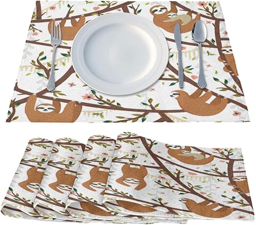 Miniatura 2 de Sloths Style Placemats Set of 4 Table Mats Washable Placemat Waterproof Place Mats for Party Home Dining Table Decor 18x12 in