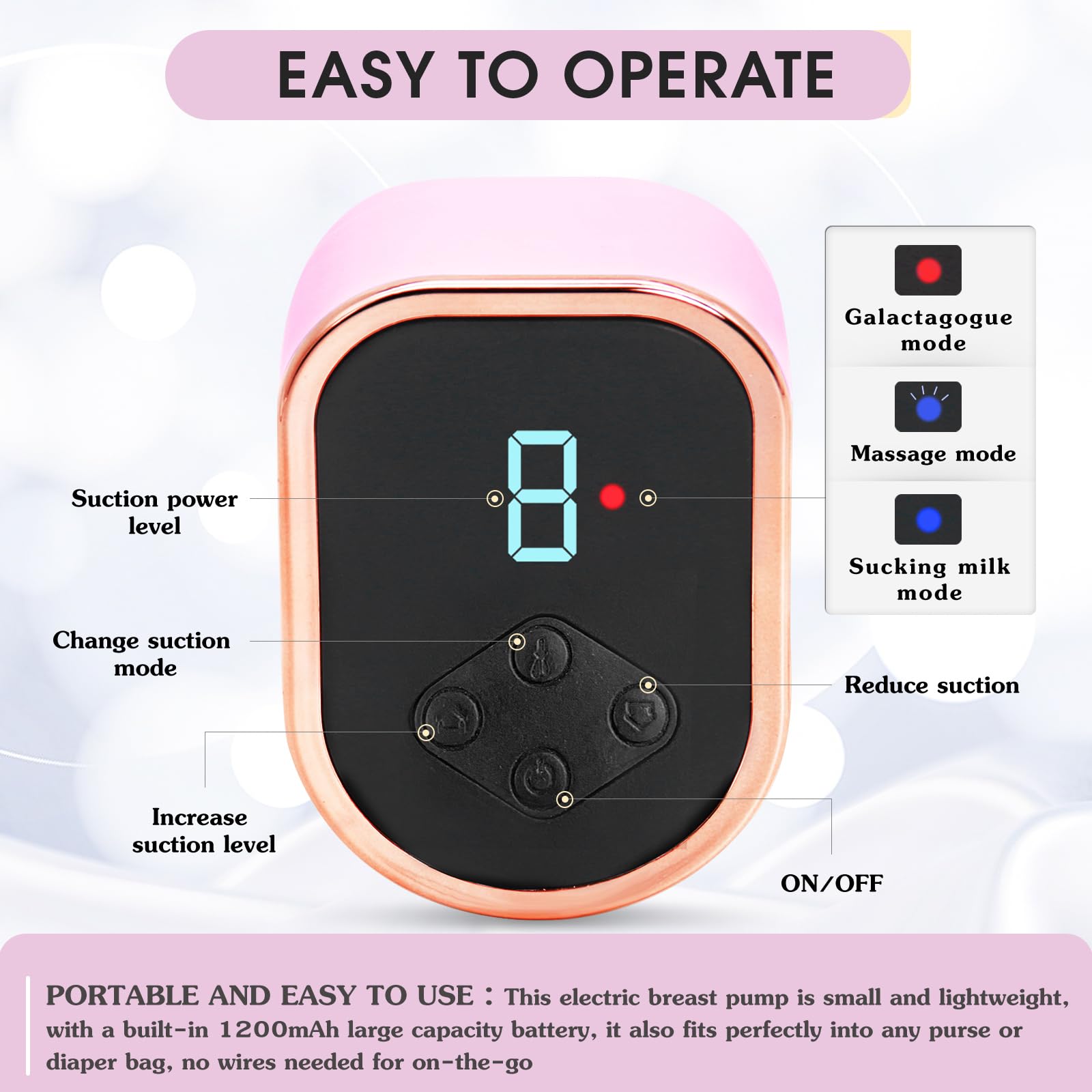 HyAdierTech Tiralatte Elettrico,Tiralatte Ricaricabile con 3 Modalità e 9 Livelli,Forte Aspirazione Pompa per Allattamento,Tiralatte Neonati Elettrico Portatile,Coppette Raccogli Latte Materno (Viola)