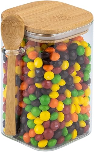 Tarro de vidrio cuadrado de 40 onzas con tapa de bambú y cuchara de bambú, recipiente de café hermético decorativo multifuncional para café molido,