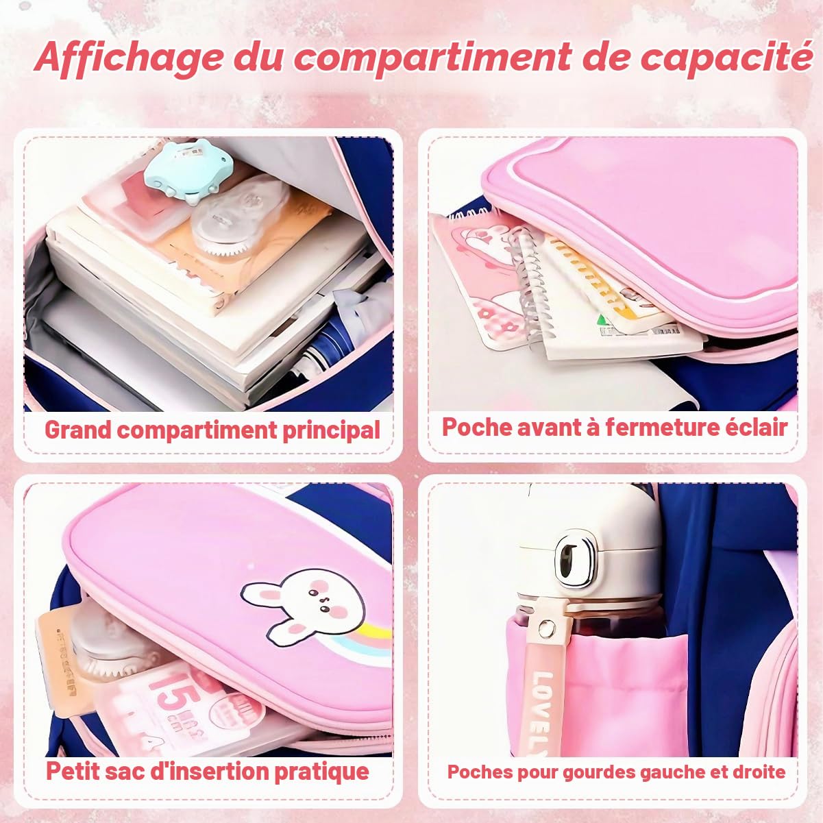 Cartable Roulettes Fille Primaire Sac Roulettes Fille Lapin Trolley Sac a Dos Filles CP CE Sac Cabine Voyage Enfant ac Trousse 31x18x43cm