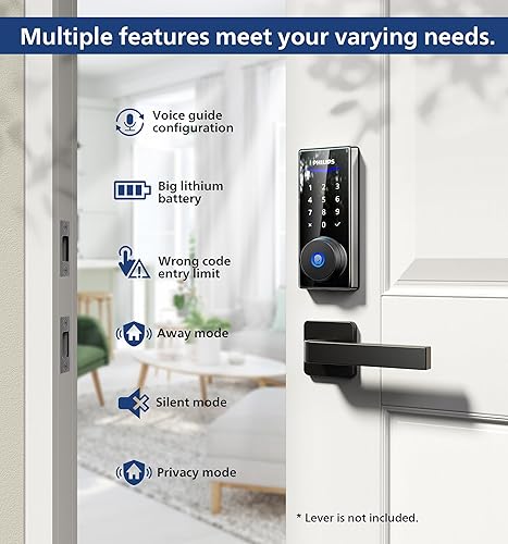 Miniatura 4 de Philips Cerradura inteligente, cerradura de puerta de huellas dactilares, cerradura de puerta de entrada sin llave, genera código único a través de
