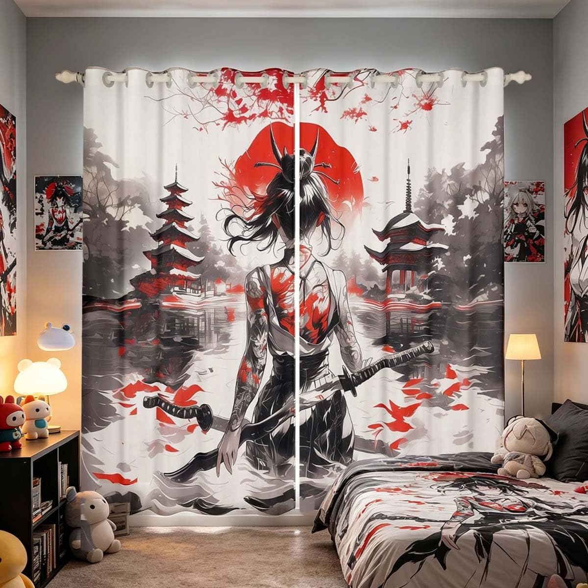 Homemissing Samurai Woman Curtains W46*L54 Japanese Ukiyoe Window Curtain Japanese Style Blackout Drapes Traditional Retro Theme Window Treatments โ image 1