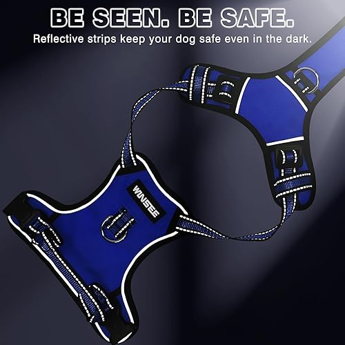 Miniatura 6 de WINSEE Arnés para perro sin jalones con collar chaleco reflejante ajustable Oxford, broches para correa delantero y trasero para perros pequeños,