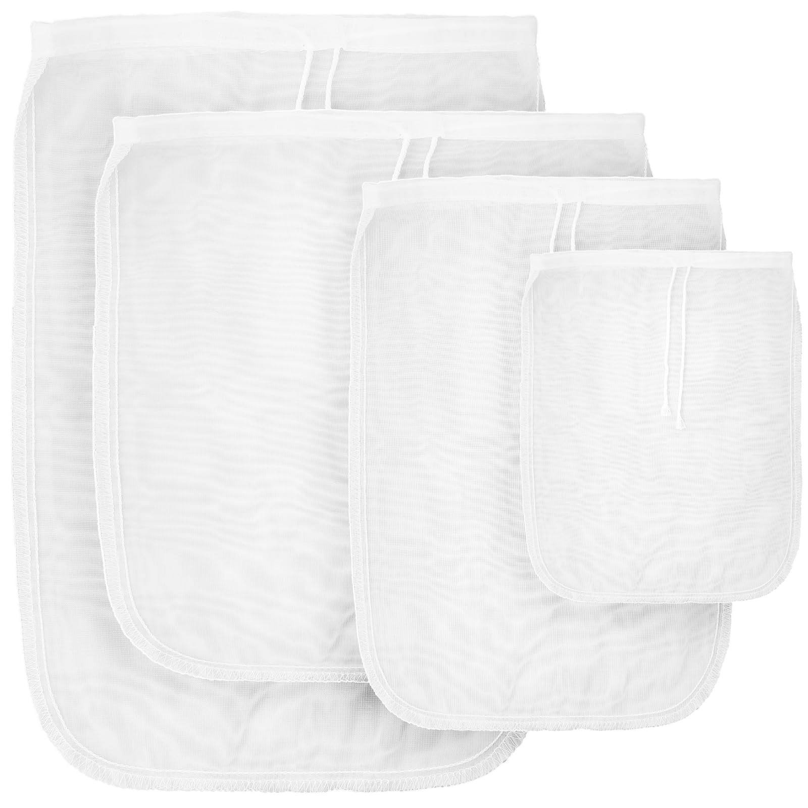 4 Stück Passiertuch Nussmilchbeutel, Wiederverwendbar Passiertücher Abseihtuch Mulltuch Küche Filterbeutel Cheese Cloth Mit Kordelzug Baumwolle Nussbeutel Für Käse Fruchtsaft Joghurt (Nylon, 4 Größen)