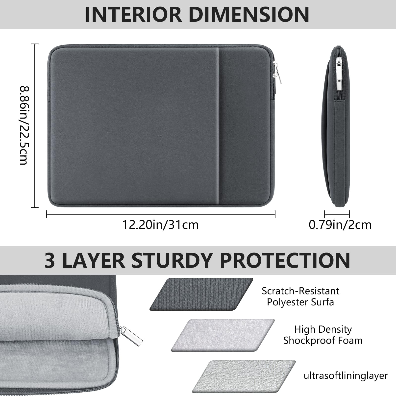 13 Pollici Custodia Portatile Protettiva Borsa Porta PC Computer Notebook Sleeve Cover Compatibile con 13 Pollici MacBook Air M2 M1 A2681 A2337 A2179 MacBook Pro M2 M1 A2338 A2289, Grigio