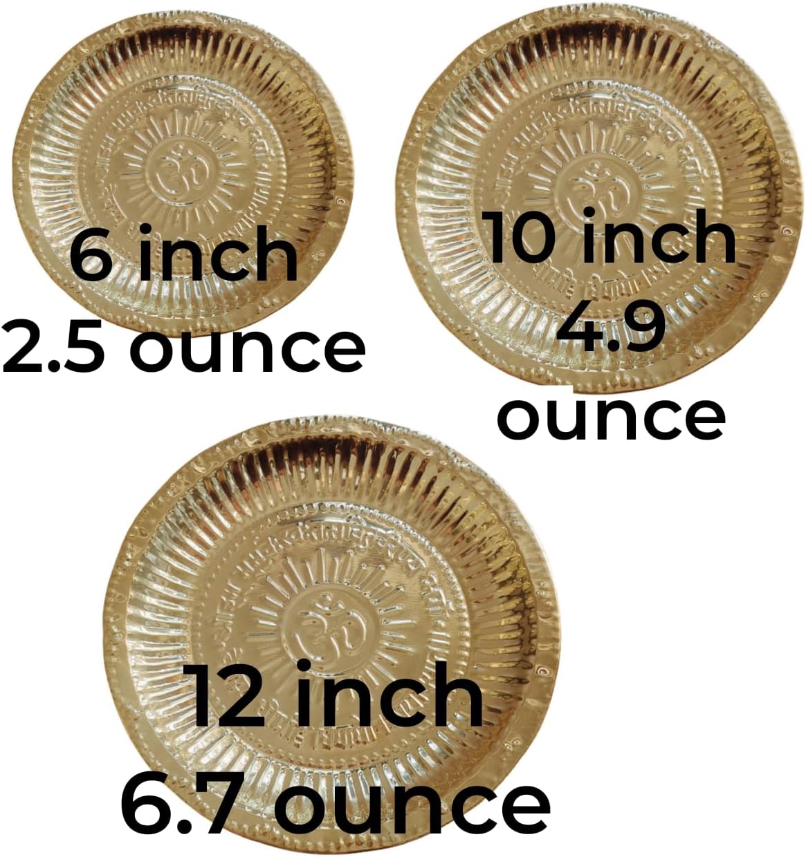 Brass Puja Thali Pooja Plate Om Symbal Gaytri Mantra *Light Weight* (Medium 8 inch)