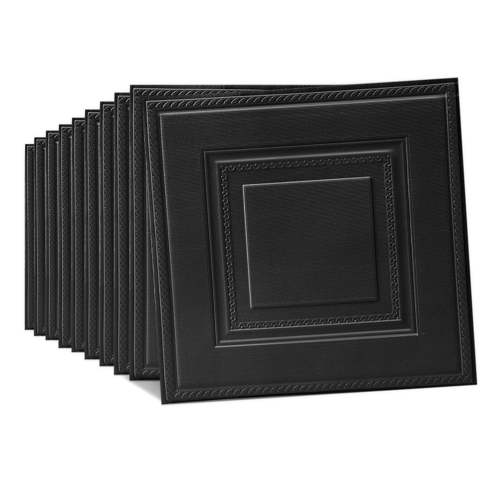 Anttyscar 50PCS Black 3D Wall Panels Wood Panel Effect Wallpaper, 3D Textured Peel and Stick Wall Panels, Self-Adhesive Waterproof PE Foam, Design for Interior Wall Decor, 35x35cm