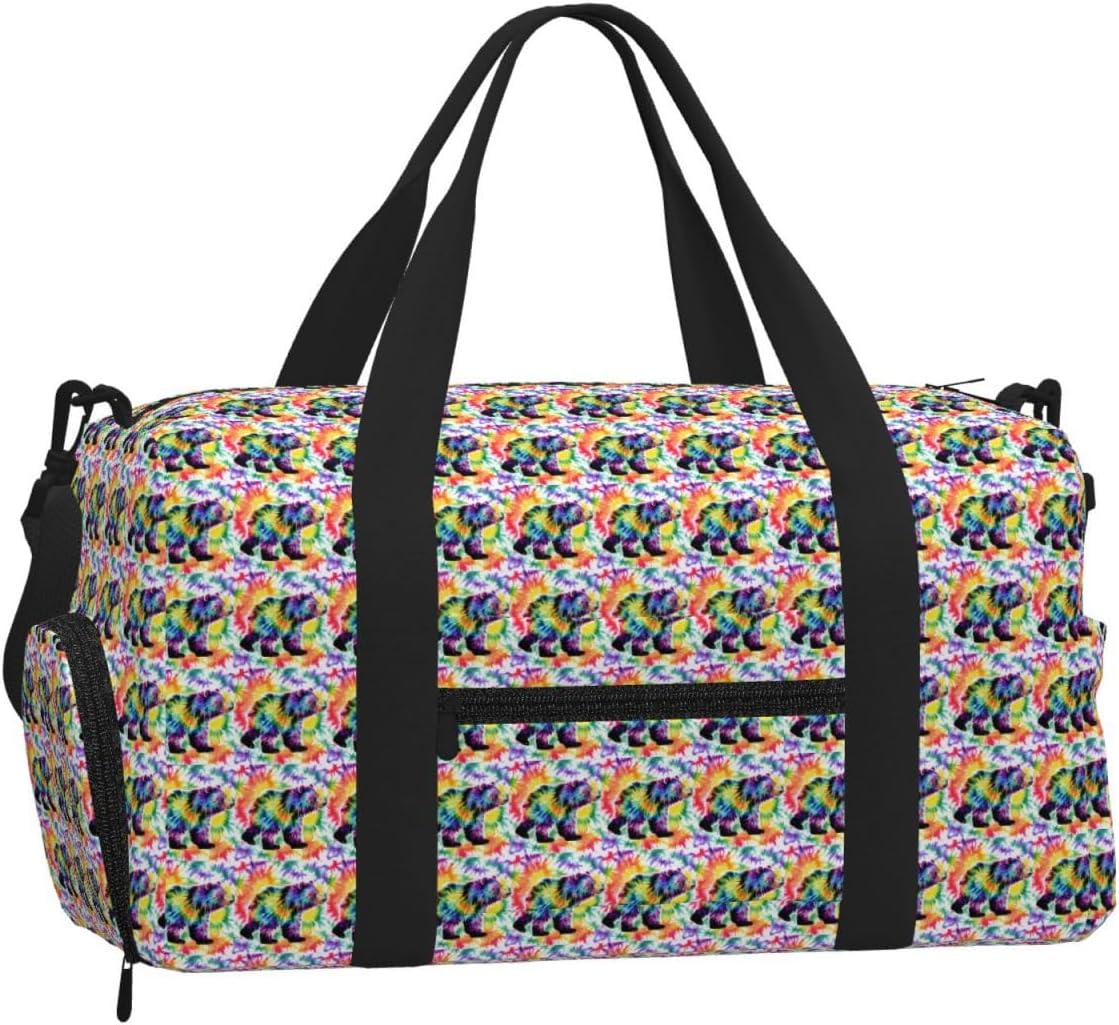 Bear Dancing Tie Dye Print Handheld Sports Luggage Unisex Crossbody Bag Travel Weekend Fitness Workout